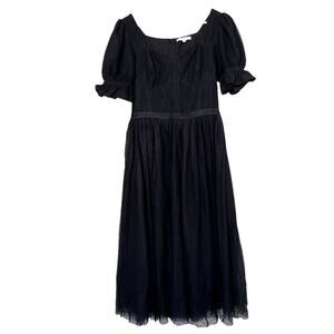 Ivy City Co Ballerina Midi Dress Puff Sleeve Tulle - Black - Medium